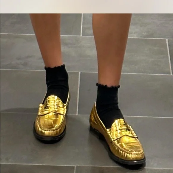 J. Crew Metallic Gold Croc-Embossed Loafers - Picture 3 of 3